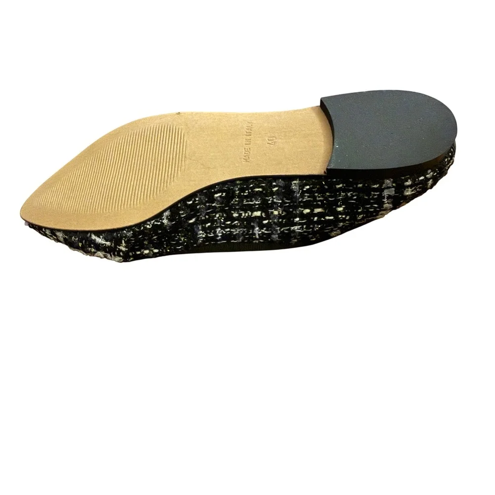 Libera Mente Black Boucle Tweed Pointy Toe Flats Buckle EU 40 Italy New